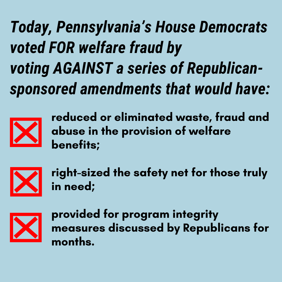 Cutler, Grove: Democrats Vote in Support of Welfare Fraud